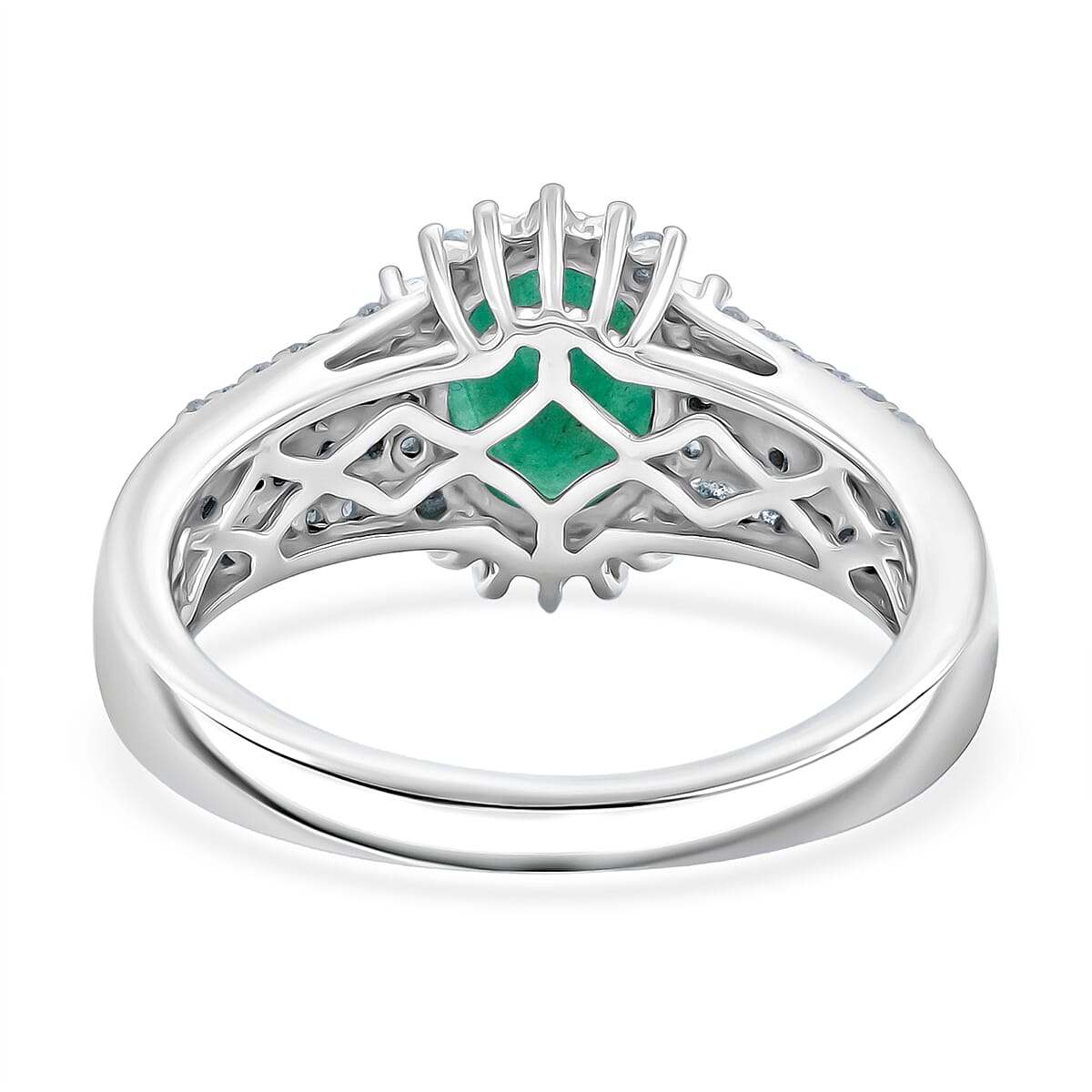Brazilian Emerald and Multi Diamond 2.10 ctw Ring in Platinum Over Sterling Silver (Size 9.0) image number 4