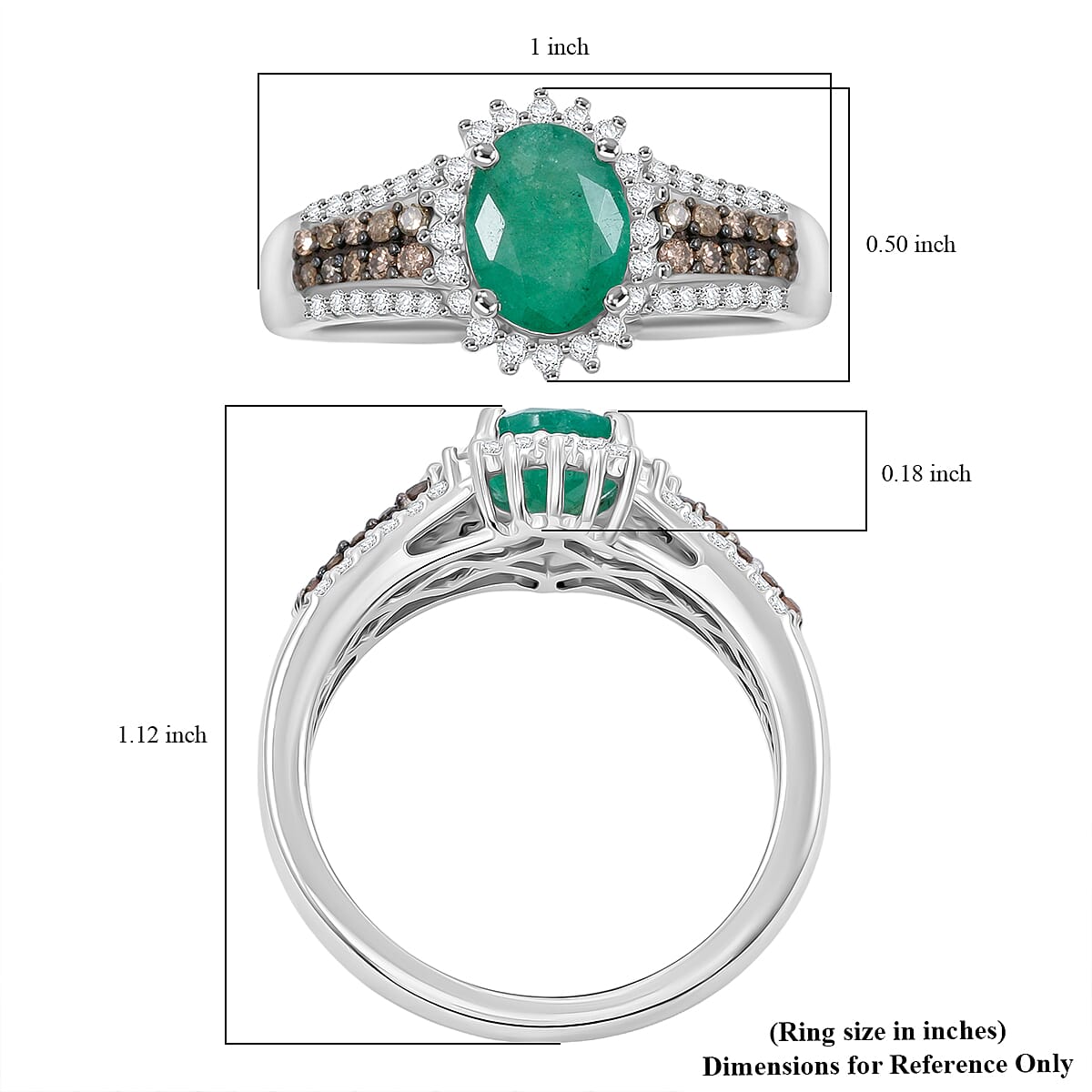 Brazilian Emerald and Multi Diamond 2.10 ctw Ring in Platinum Over Sterling Silver (Size 9.0) image number 5