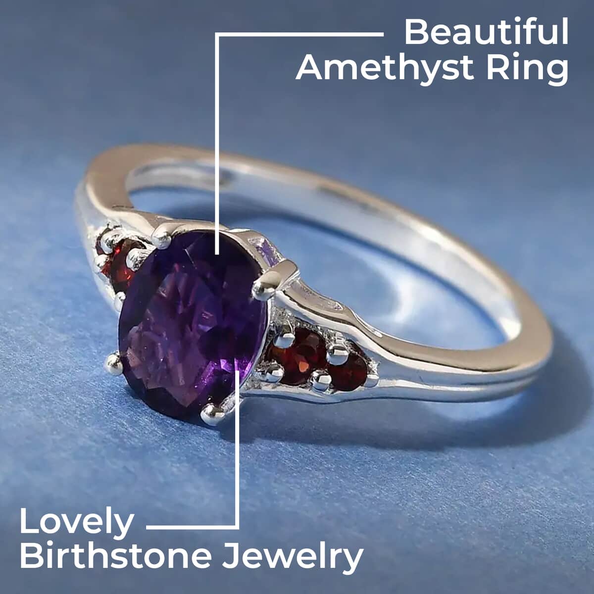 Amethyst Ring | Mozambique Garnet Accent Ring | Sterling Silver Ring| Engagement Ring For Women 1.25 ctw image number 1