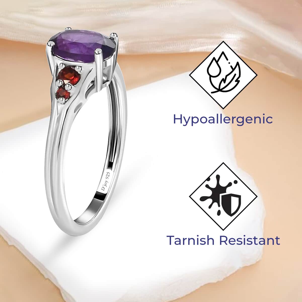 Amethyst Ring | Mozambique Garnet Accent Ring | Sterling Silver Ring| Engagement Ring For Women 1.25 ctw image number 3