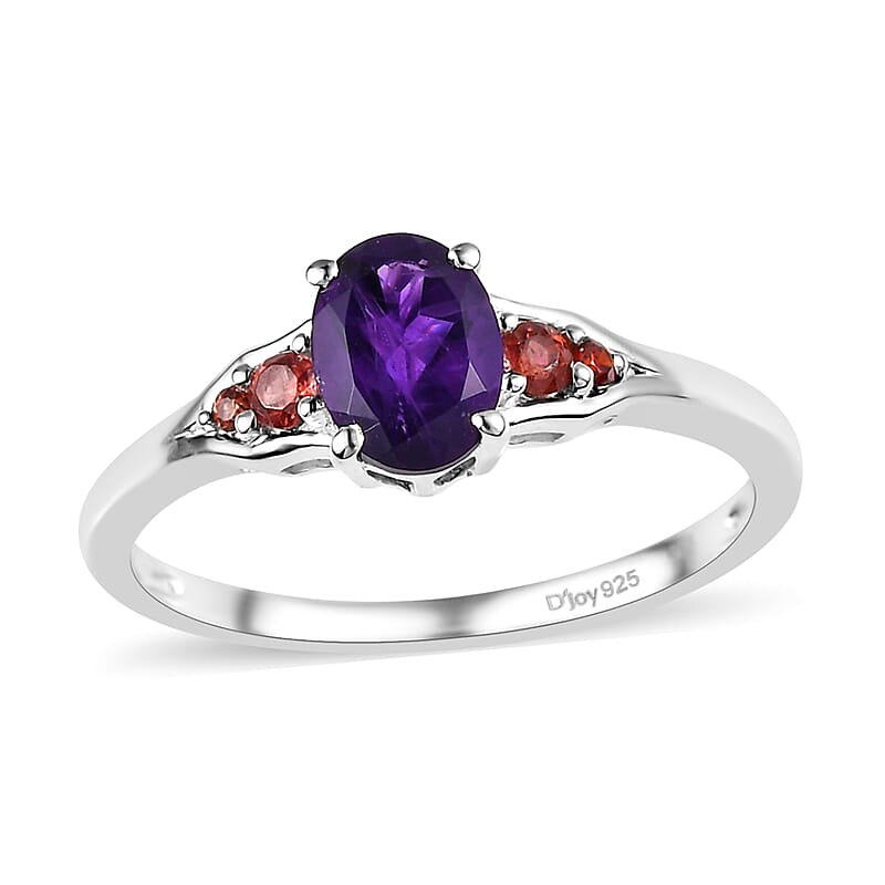 Amethyst, Mozambique Garnet Ring in Sterling Silver, Sterling Silver Ring for Women 1.25 ctw