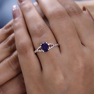 Amethyst, Mozambique Garnet Ring in Sterling Silver, Sterling Silver Ring for Women 1.25 ctw