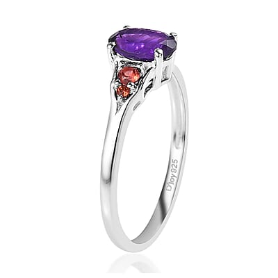 Amethyst, Mozambique Garnet Ring in Sterling Silver, Sterling Silver Ring for Women 1.25 ctw