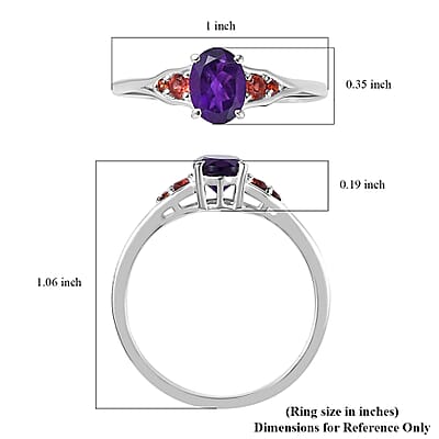 Amethyst, Mozambique Garnet Ring in Sterling Silver, Sterling Silver Ring for Women 1.25 ctw