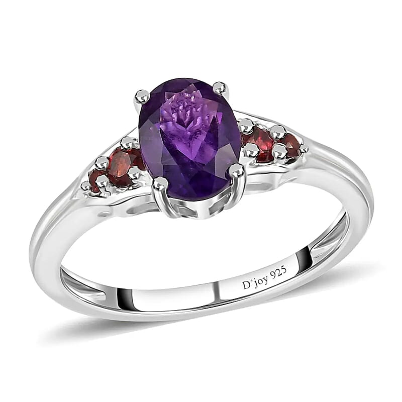 D'Joy African Amethyst and Mozambique Garnet 1.40 ctw Ring in Sterling Silver (Size 5.0)