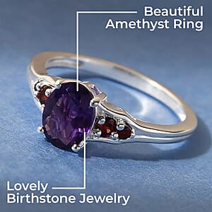 D'Joy African Amethyst and Mozambique Garnet 1.40 ctw Ring in Sterling Silver (Size 5.0)
