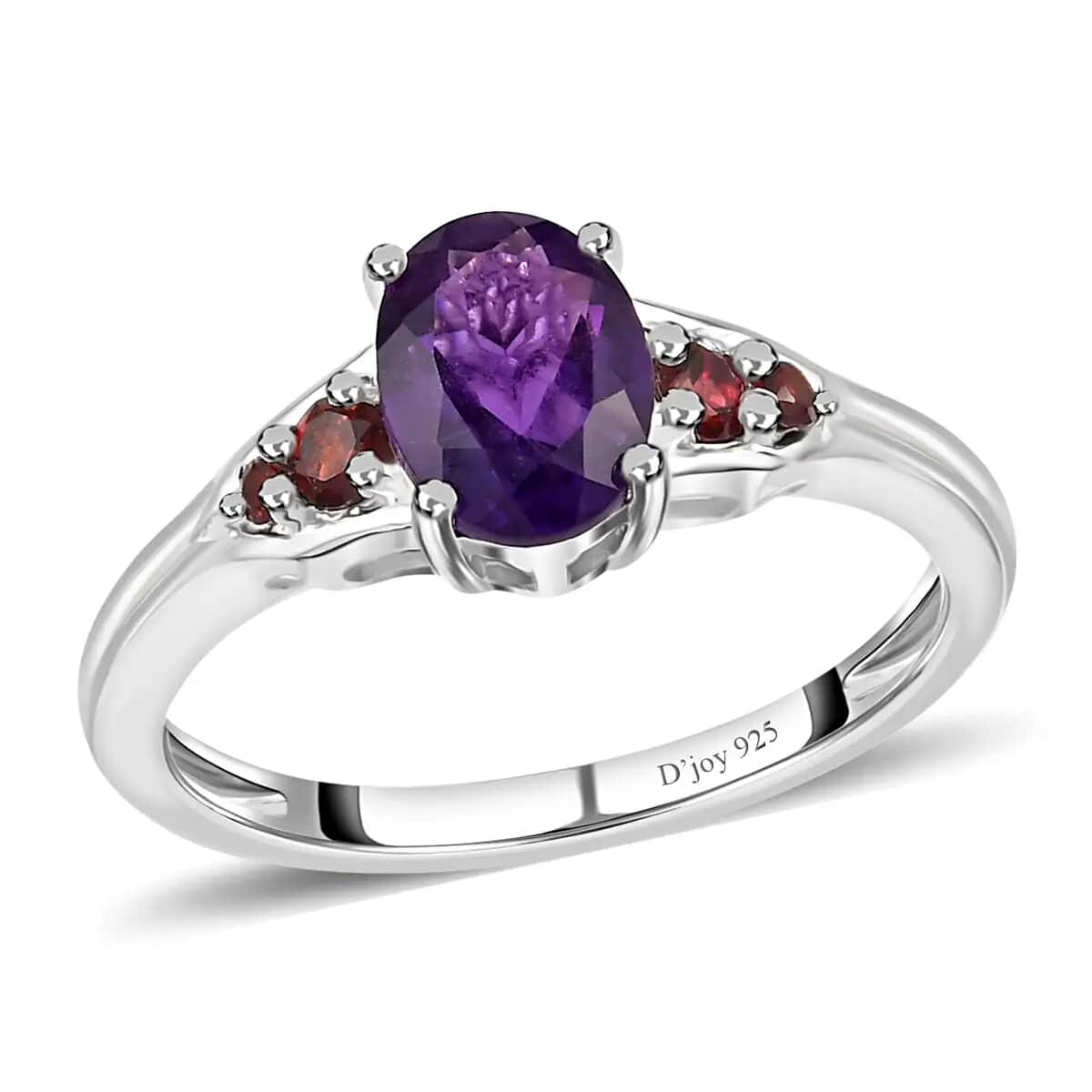 Amethyst Ring, Mozambique Garnet Accent Ring, Sterling Silver Ring, Engagement Ring For Women 1.25 ctw (Size 6) image number 0