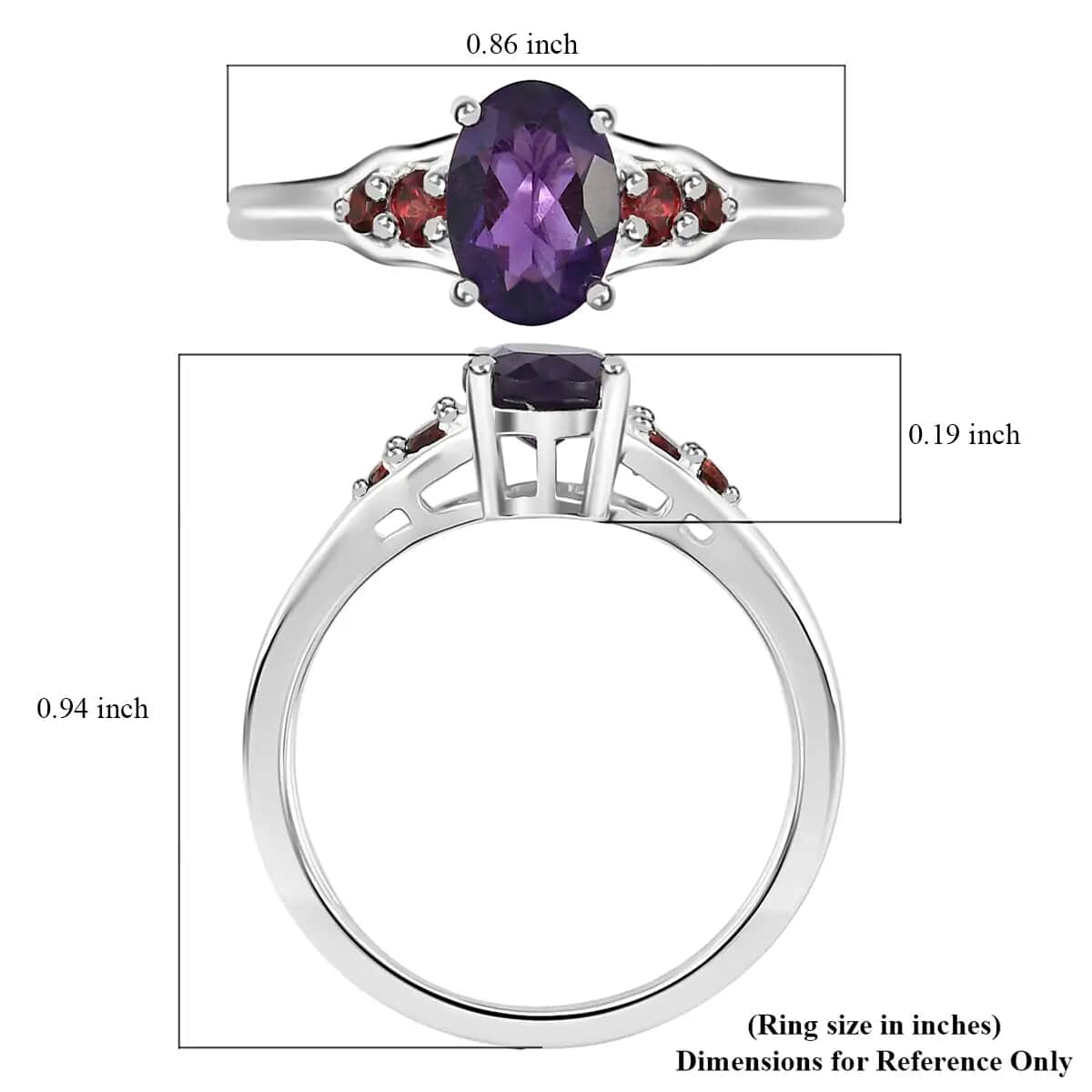 Amethyst Ring, Mozambique Garnet Accent Ring, Sterling Silver Ring, Engagement Ring For Women 1.25 ctw (Size 6) image number 6