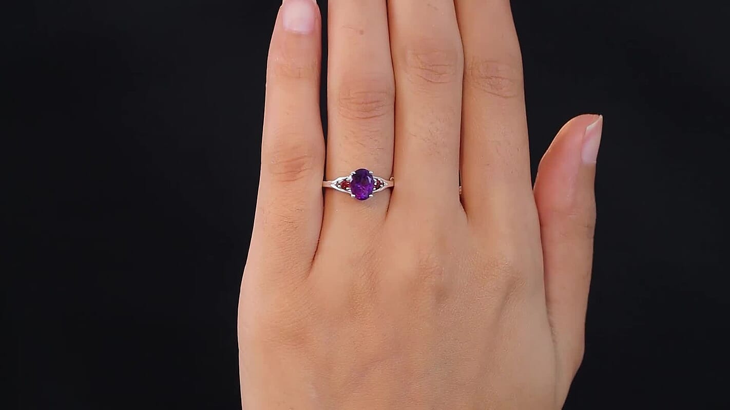 D'Joy African Amethyst, Mozambique Garnet Ring in Sterling Silver (Size 10.0) 1.30 ctw