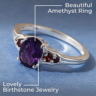 D'Joy African Amethyst and Mozambique Garnet 1.40 ctw Ring in Sterling Silver (Size  8.0)