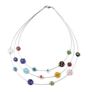 Multi Color Murano Style Station Necklace in Stainless Steel, Layered Necklace For Women (18,20,22 Inches)