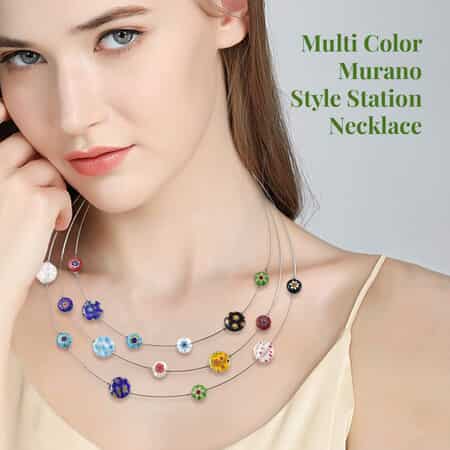 Multi Color Murano Style Station Necklace in Stainless Steel, Layered Necklace For Women (18,20,22 Inches) image number 2