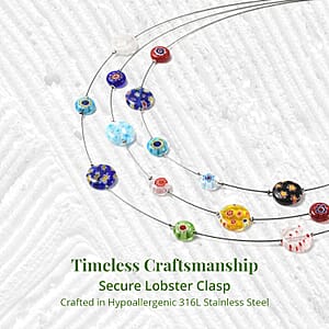 Multi Color Murano Style Layered Station Necklace in Stainless Steel (18,20,22 Inches)