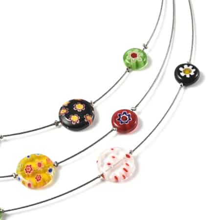 Multi Color Murano Style Station Necklace in Stainless Steel, Layered Necklace For Women (18,20,22 Inches) image number 5