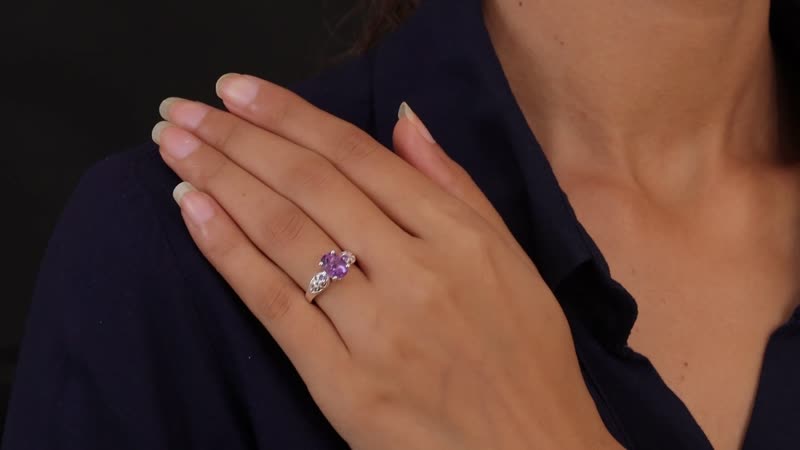 Rose De France Amethyst and Simulated Purple Diamond Heart Ring in Sterling Silver 1.90 ctw