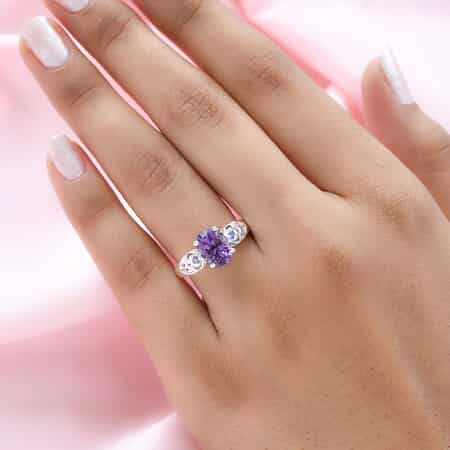 Rose De France Amethyst and Simulated Purple Diamond Heart Ring in Sterling Silver 1.90 ctw image number 1