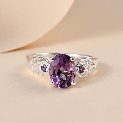 D'Joy Rose De France Amethyst, Simulated Purple Diamond 1.85 ctw Accent Ring, Heart Ring, Sterling Silver Ring, Birthday Gift (Size 6.00)