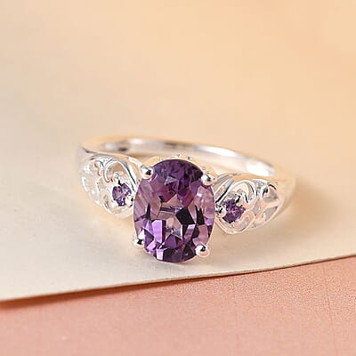 D'Joy Rose De France Amethyst, Simulated Purple Diamond 1.85 ctw Accent Ring, Heart Ring, Sterling Silver Ring, Birthday Gift (Size 6.00)