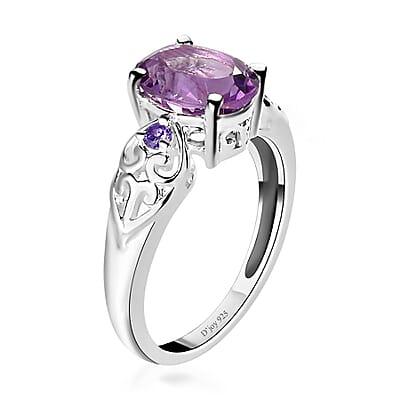 D'Joy Rose De France Amethyst, Simulated Purple Diamond 1.85 ctw Accent Ring, Heart Ring, Sterling Silver Ring, Birthday Gift (Size 6.00)