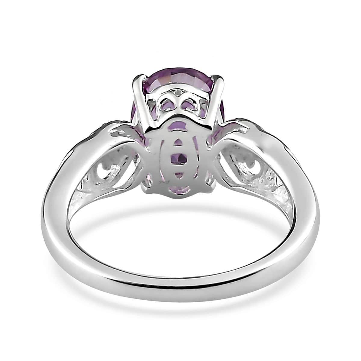 Rose De France Amethyst Ring, Simulated Purple Diamond Accent Ring, Heart Ring, Sterling Silver Ring, Birthday Gift 1.85 ctw image number 6