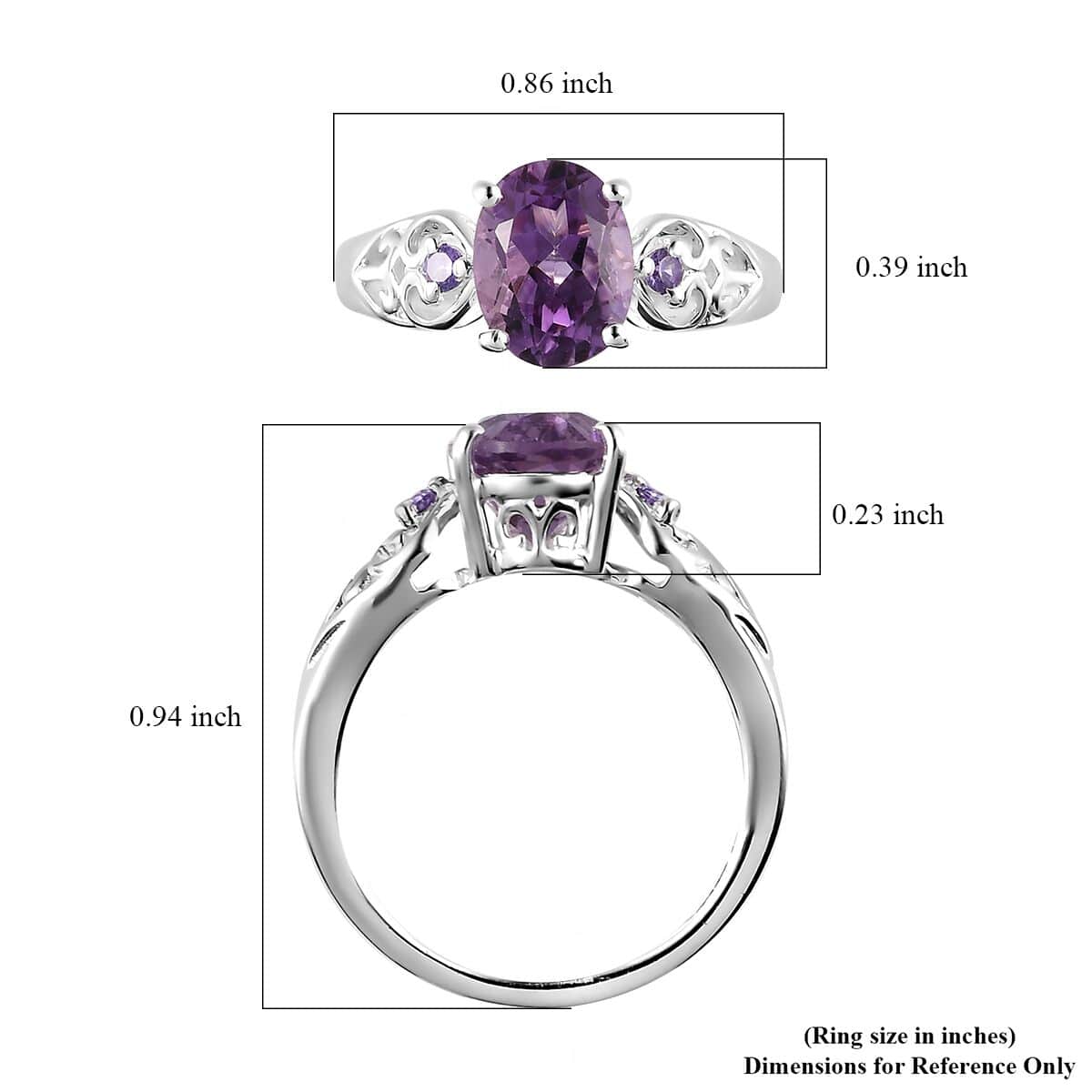 Rose De France Amethyst Ring, Simulated Purple Diamond Accent Ring, Heart Ring, Sterling Silver Ring, Birthday Gift 1.85 ctw image number 7