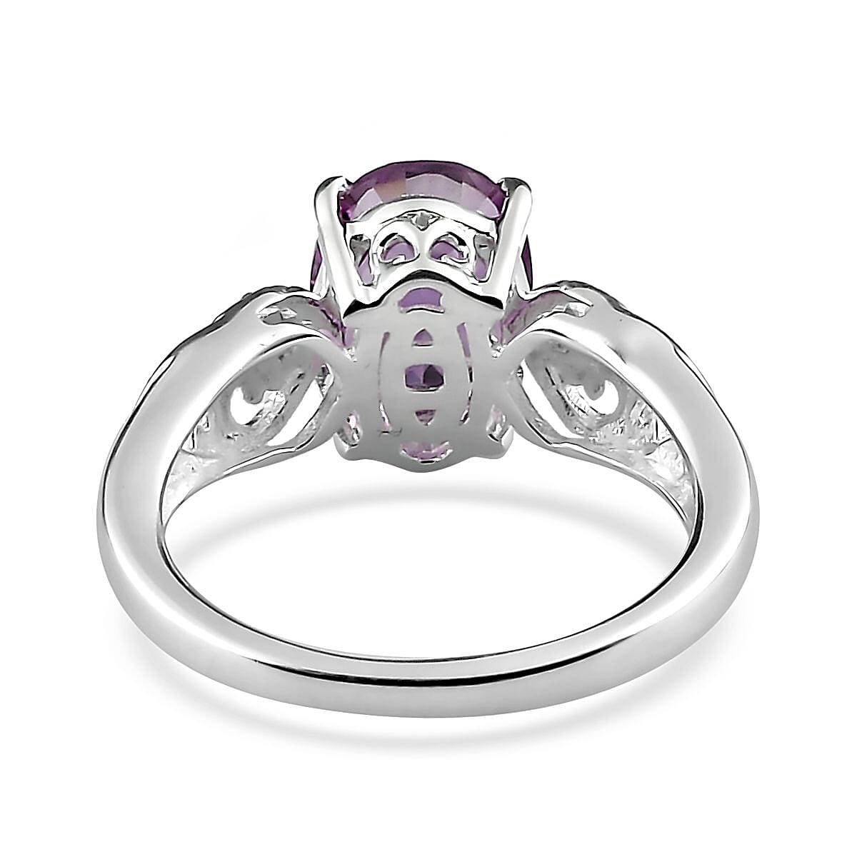 Rose De France Amethyst, Simulated Purple Diamond 1.85 ctw Accent Ring, Heart Ring, Sterling Silver Ring, Birthday Gift (Size 7.00) image number 6