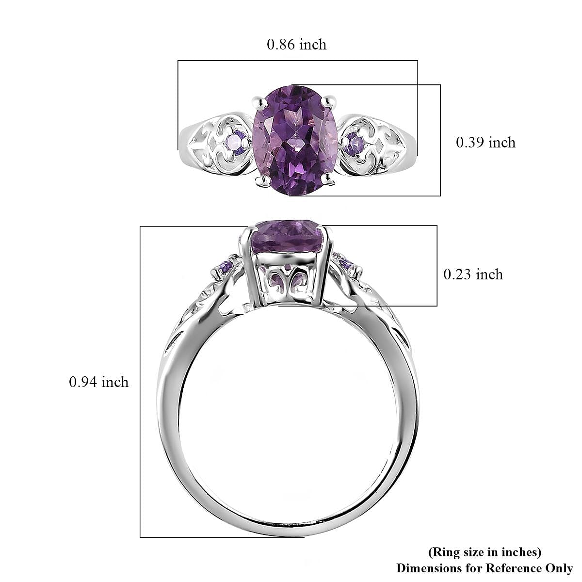 Rose De France Amethyst, Simulated Purple Diamond 1.85 ctw Accent Ring, Heart Ring, Sterling Silver Ring, Birthday Gift (Size 7.00) image number 7