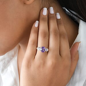 D'Joy Rose De France Amethyst Ring, Simulated Purple Diamond Accent Ring, Heart Ring, Sterling Silver Ring, Birthday Gift 1.85 ctw