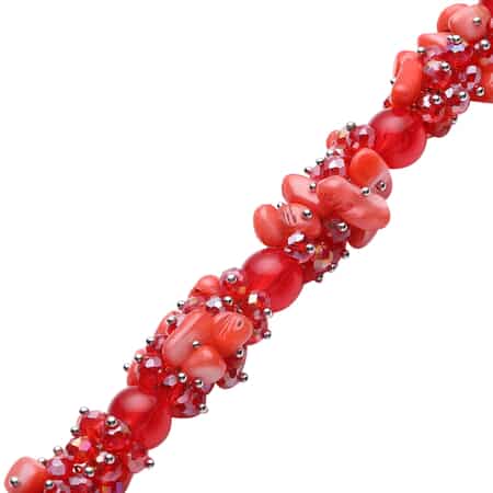 Red Shell and Faceted Beaded Necklace 20-23 Inch in Silvertone image number 2