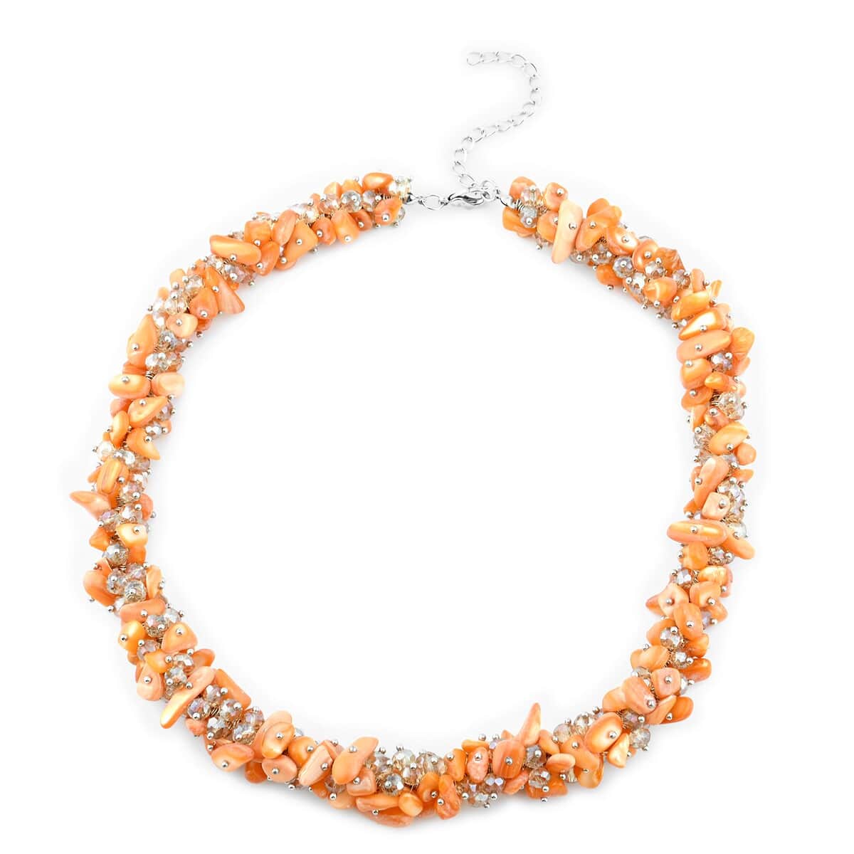 Orange Shell Seed Bead Necklace, Silvertone Necklace, Orange Multi Strand Statement Necklace For Women, Birthday Gifts For Women, 20-23 Inch Necklace image number 0