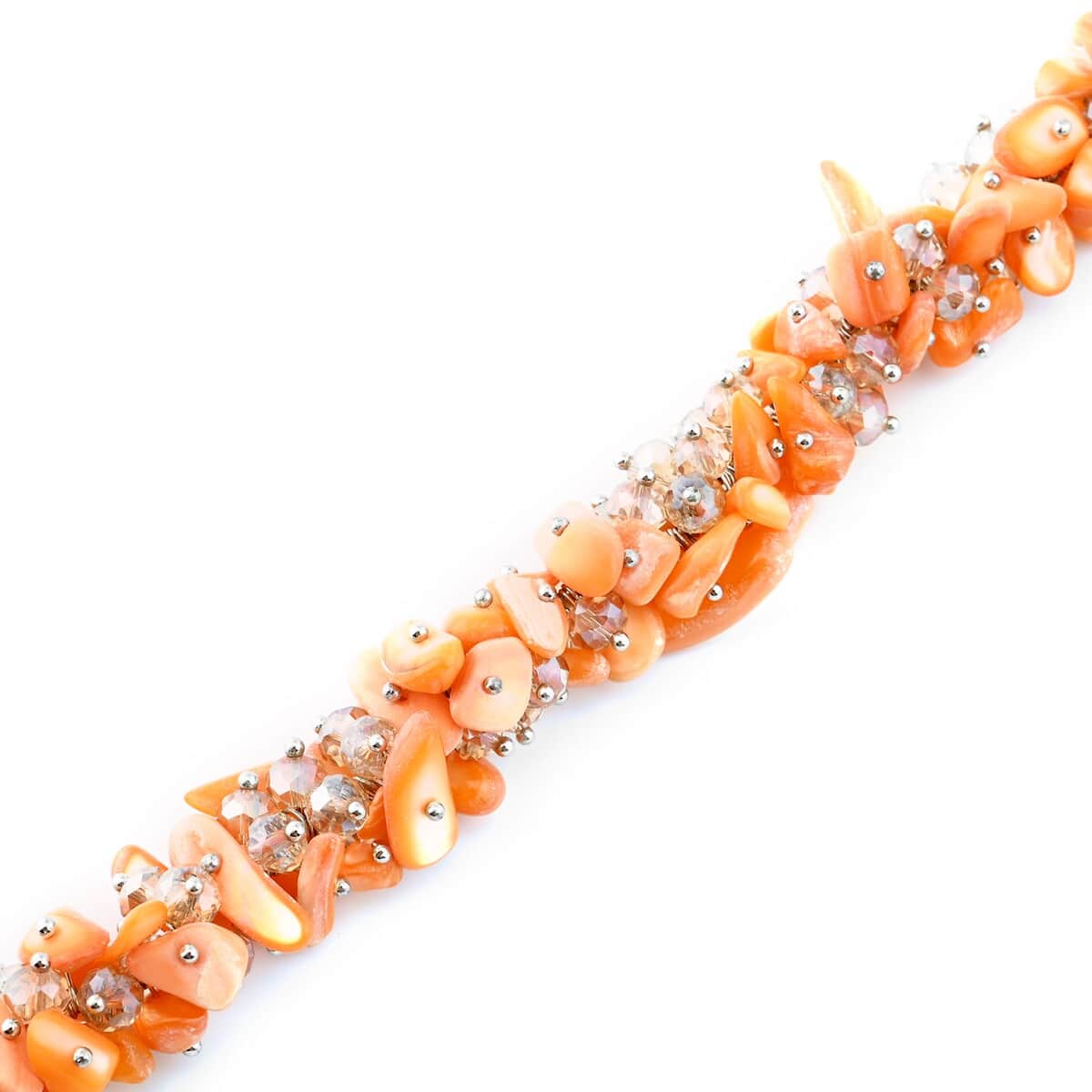 Orange Shell Seed Bead Necklace, Silvertone Necklace, Orange Multi Strand Statement Necklace For Women, Birthday Gifts For Women, 20-23 Inch Necklace image number 2