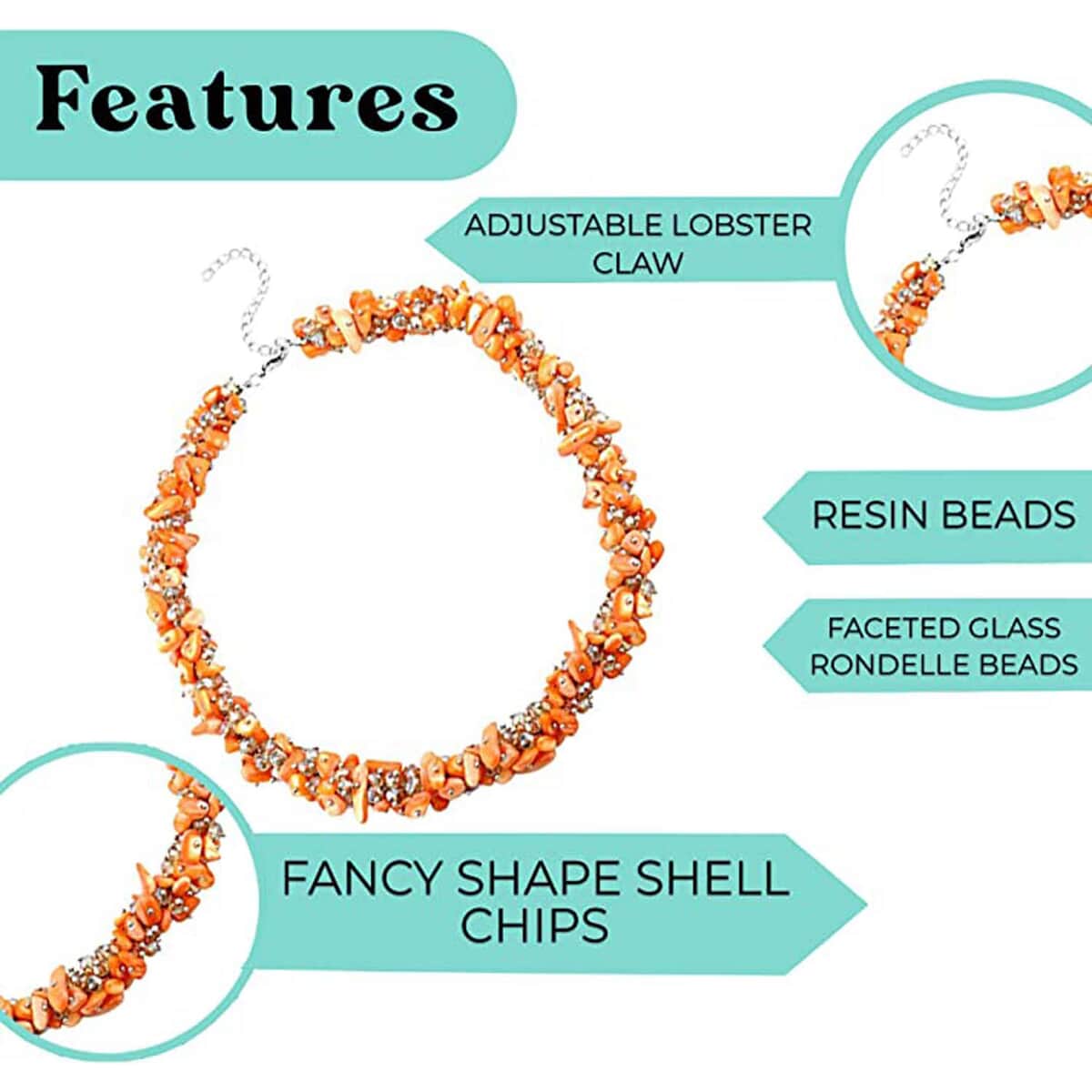 Orange Shell Seed Bead Necklace, Silvertone Necklace, Orange Multi Strand Statement Necklace For Women, Birthday Gifts For Women, 20-23 Inch Necklace image number 4