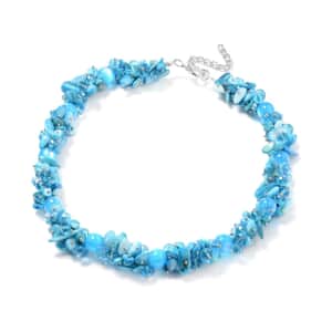 Blue Shell and Simulated Multi Gemstone Beaded Necklace in Silvertone 24-27 Inches