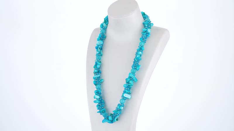Blue Shell and Faceted Beads Necklace 20-23 Inch in Silvertone