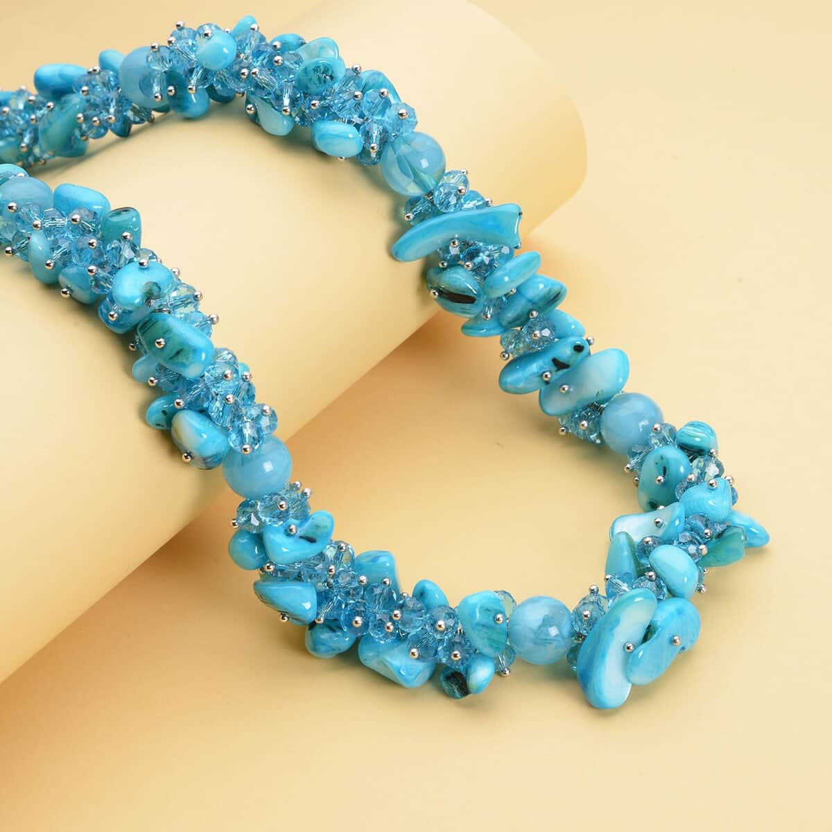 Blue Shell and Faceted Beads Necklace 20-23 Inch in Silvertone image number 1