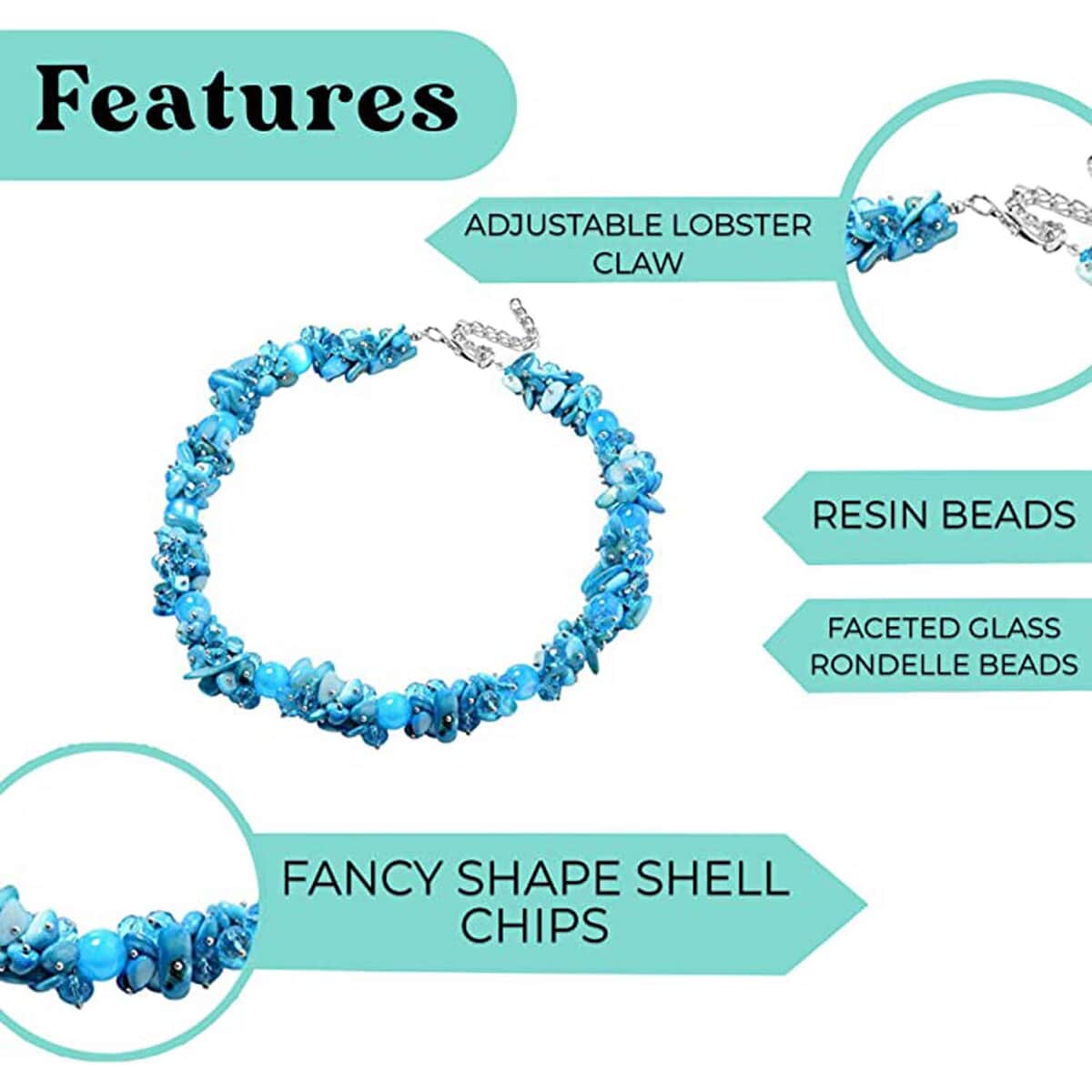 Blue Shell and Faceted Beads Necklace 20-23 Inch in Silvertone image number 5