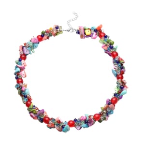 Multi Color Shell Seed Bead Necklace, Silvertone Necklace, Multi Strand Statement Necklace For Women, Birthday Gifts For Women, 20-23 Inch Necklace