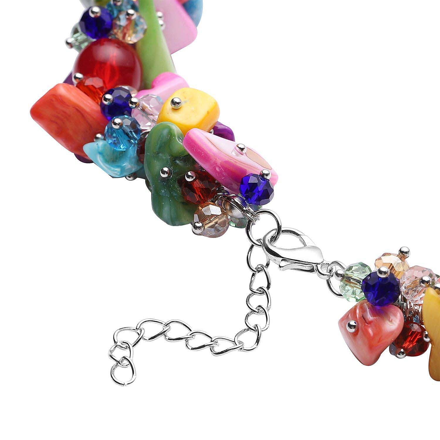 Multi Color Shell Seed Bead Necklace, Silvertone Necklace, Multi Strand Statement Necklace For Women, Birthday Gifts For Women, 20-23 Inch Necklace