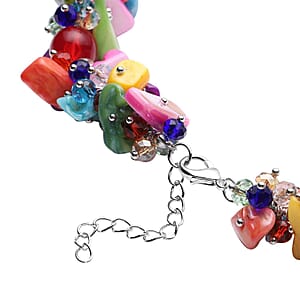 Multi Color Shell Seed Bead Necklace, Silvertone Necklace, Multi Strand Statement Necklace For Women, Birthday Gifts For Women, 20-23 Inch Necklace