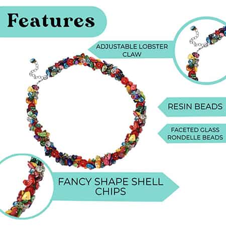 Multi Color Shell Seed Bead Necklace, Silvertone Necklace, Multi Strand Statement Necklace For Women, Birthday Gifts For Women, 20-23 Inch Necklace image number 4