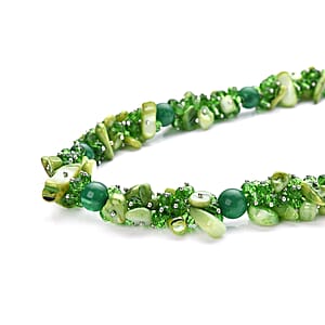 Green Shell Seed Bead Necklace, Silvertone Necklace, Green Multi Strand Statement Necklace For Women, Birthday Gifts For Women, Necklace 20-23 Inch
