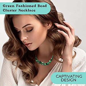 Green Shell Seed Bead Necklace, Silvertone Necklace, Green Multi Strand Statement Necklace For Women, Birthday Gifts For Women, Necklace 20-23 Inch