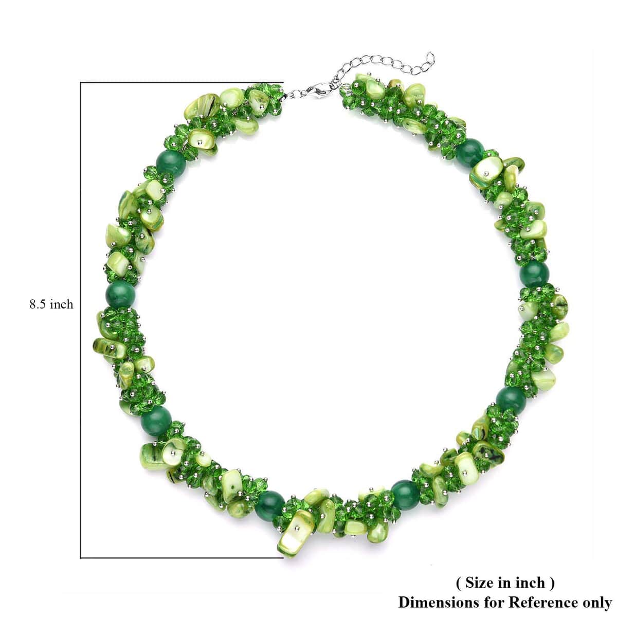 Green Shell Seed Bead Necklace, Silvertone Necklace, Green Multi Strand Statement Necklace For Women, Birthday Gifts For Women, Necklace 20-23 Inch image number 6