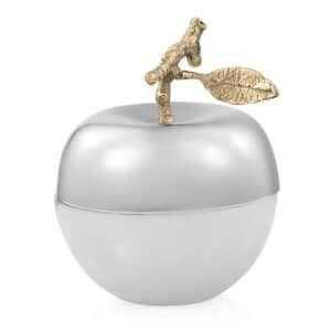 1 Wick Vanilla Scented Silvertone & Goldtone Metallic Apple Candle