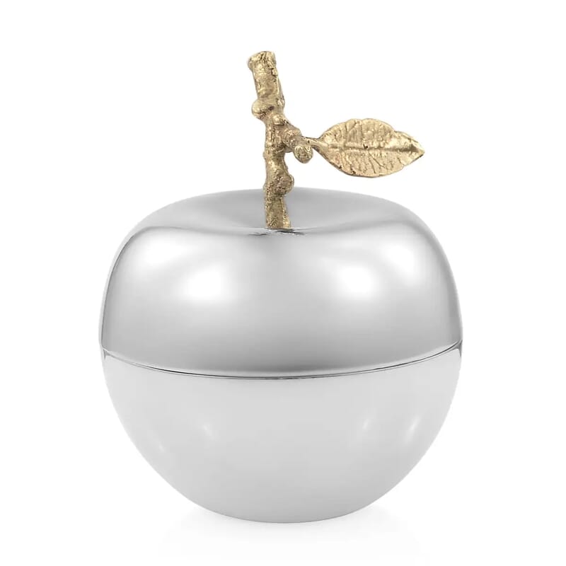 1 Wick Vanilla Scented Silvertone & Goldtone Metallic Apple Candle