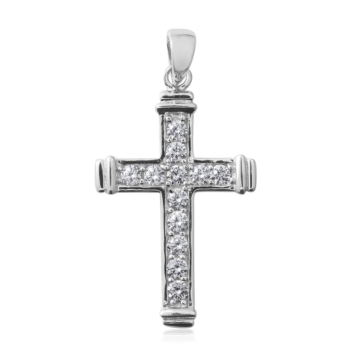 Simulated Diamond Cross Pendant in Sterling Silver image number 0