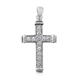 Simulated Diamond Cross Pendant in Sterling Silver