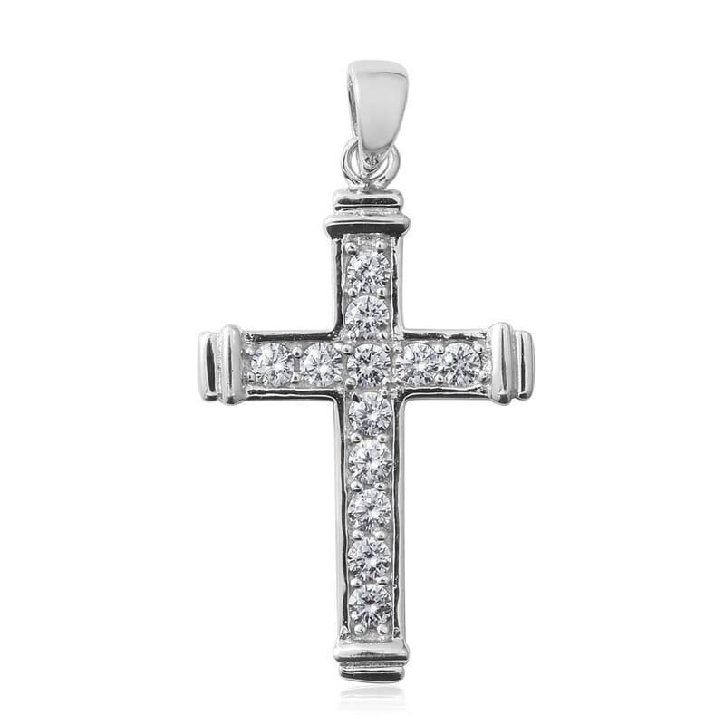 Simulated Diamond Cross Pendant without Chain in Sterling Silver