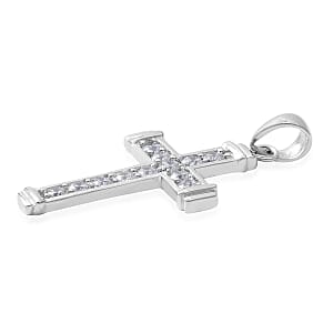 Simulated Diamond Cross Pendant without Chain in Sterling Silver