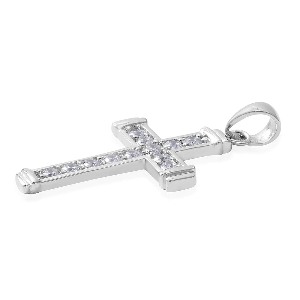 Simulated Diamond Cross Pendant in Sterling Silver image number 1